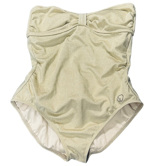 St. John’s Swim Goddess Bandeau Strapless one-piece swimsuit gold shimmer Sze 10 - Picture 6 of 11